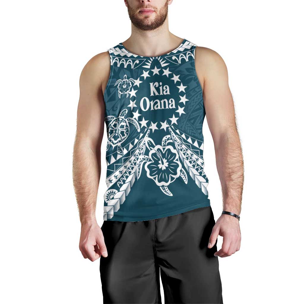 Kia Orana Cook Islands Men Tank Top Polynesian Turtle Crowberry Blue Color