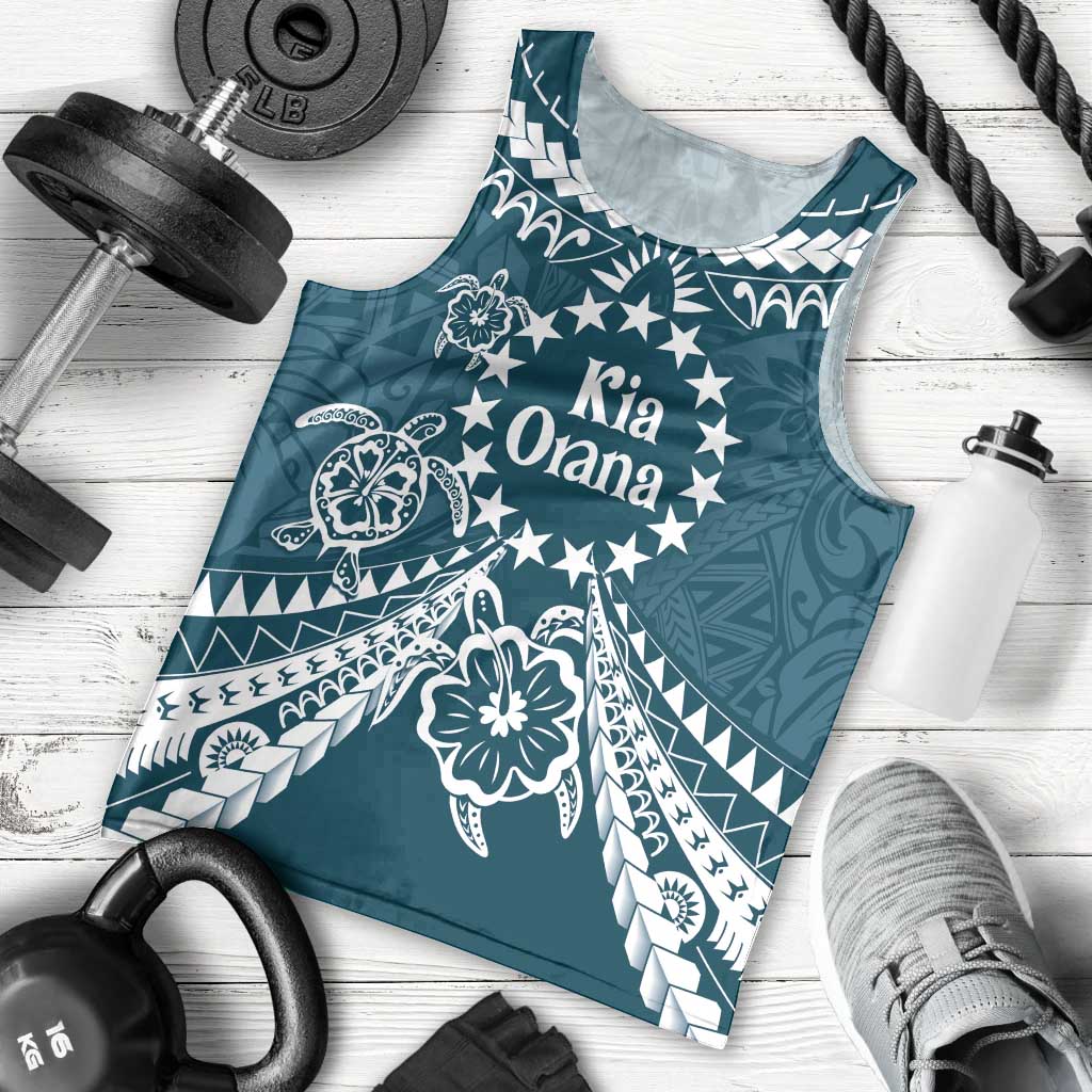 Kia Orana Cook Islands Men Tank Top Polynesian Turtle Crowberry Blue Color