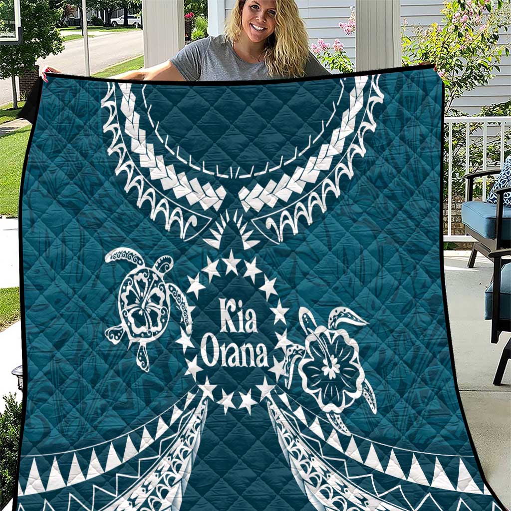 Kia Orana Cook Islands Quilt Polynesian Turtle Crowberry Blue Color