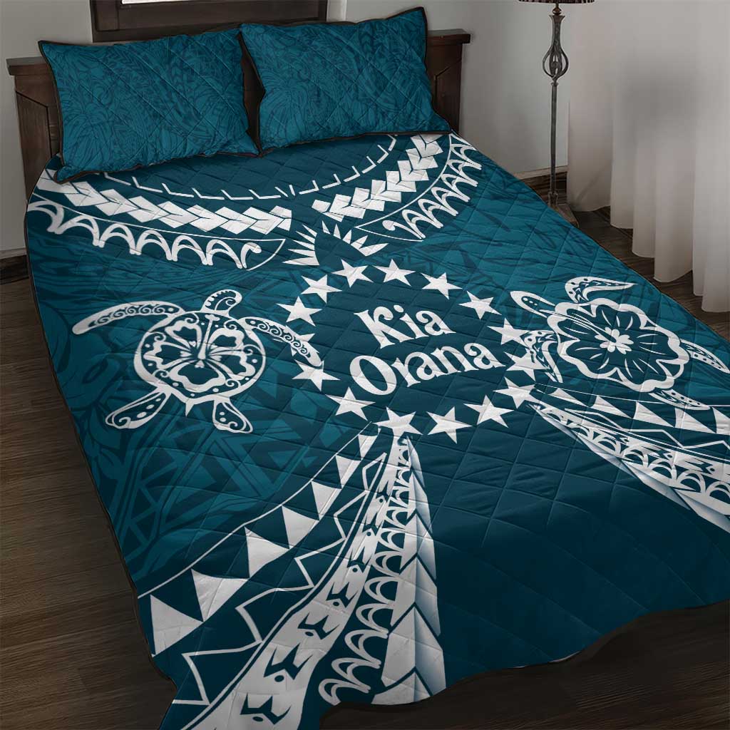 Kia Orana Cook Islands Quilt Bed Set Polynesian Turtle Crowberry Blue Color