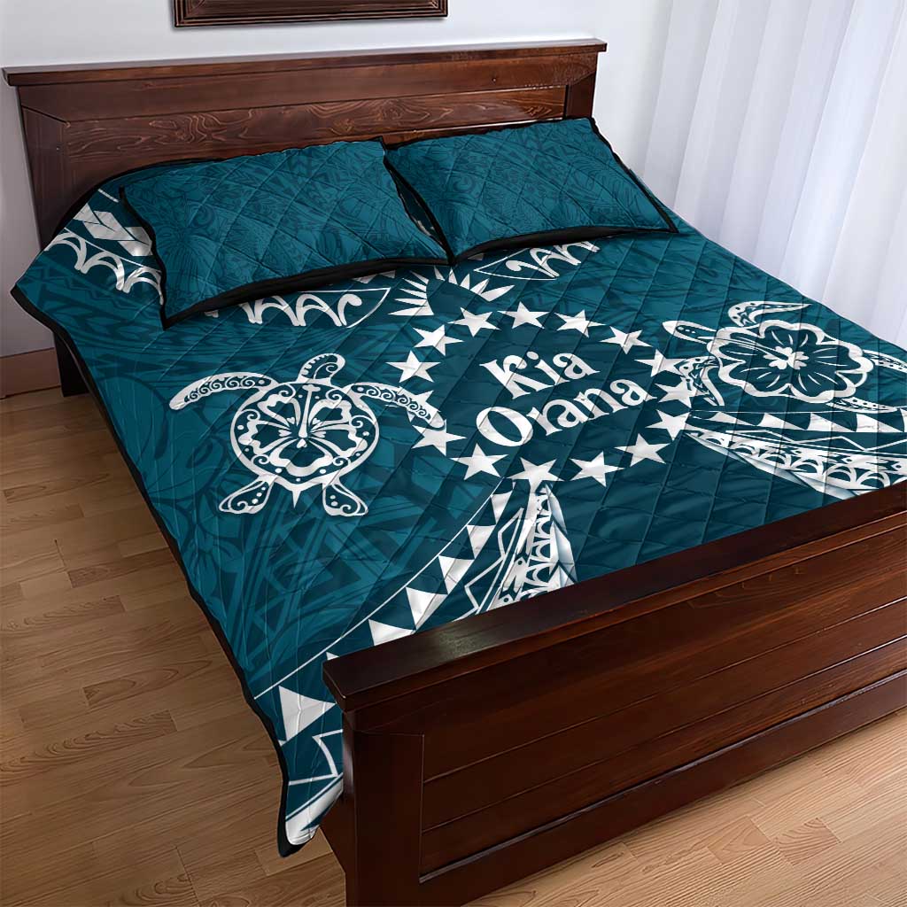 Kia Orana Cook Islands Quilt Bed Set Polynesian Turtle Crowberry Blue Color