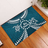 Kia Orana Cook Islands Rubber Doormat Polynesian Turtle Crowberry Blue Color
