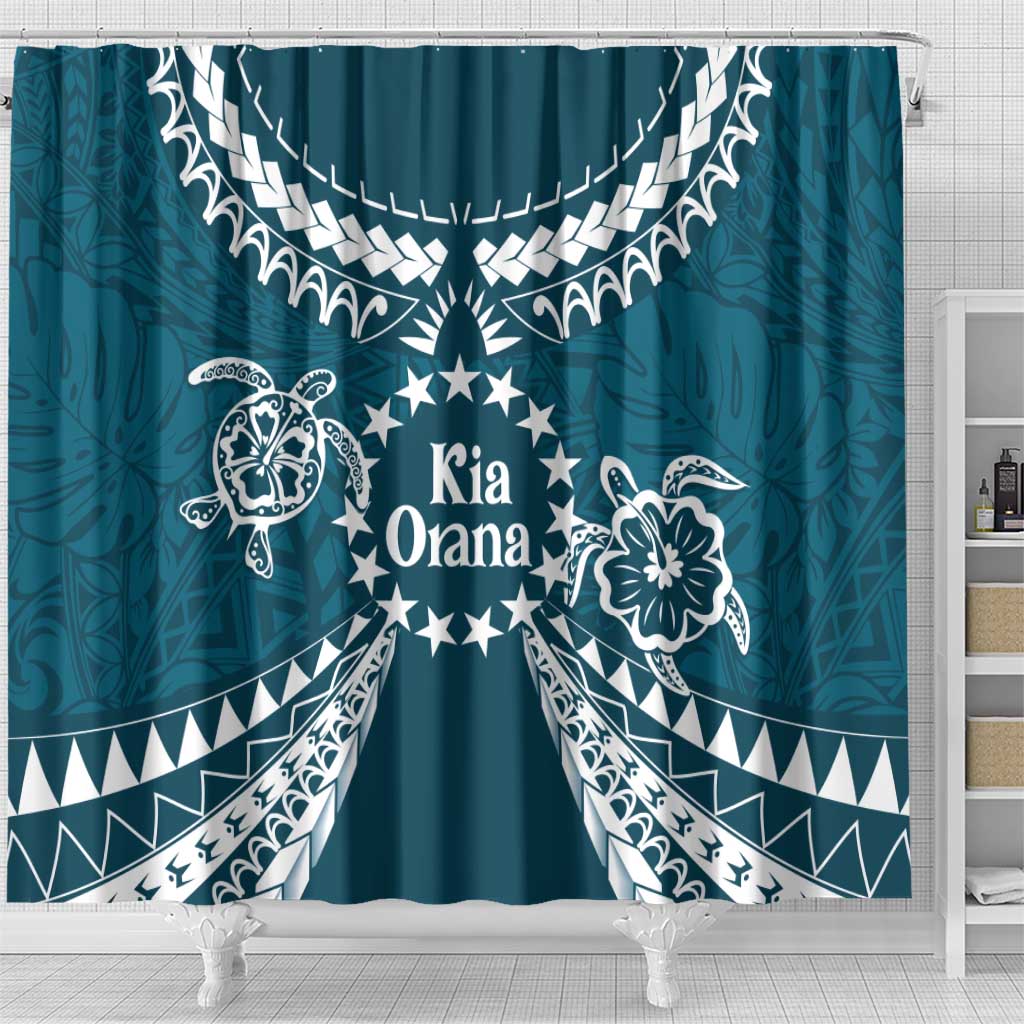Kia Orana Cook Islands Shower Curtain Polynesian Turtle Crowberry Blue Color
