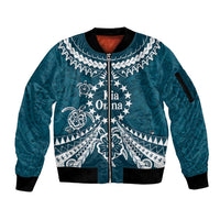 Kia Orana Cook Islands Sleeve Zip Bomber Jacket Polynesian Turtle Crowberry Blue Color