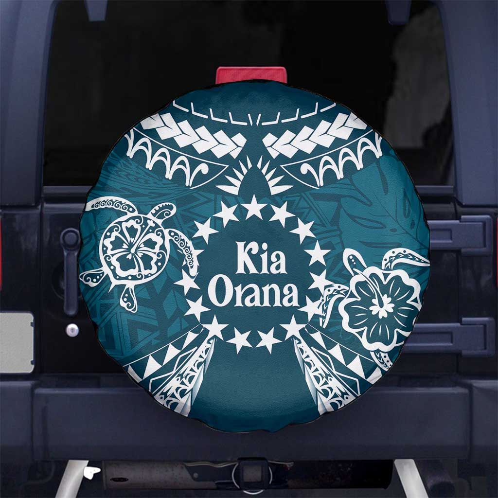 Kia Orana Cook Islands Spare Tire Cover Polynesian Turtle Crowberry Blue Color