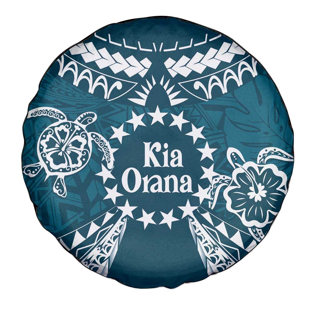 Kia Orana Cook Islands Spare Tire Cover Polynesian Turtle Crowberry Blue Color