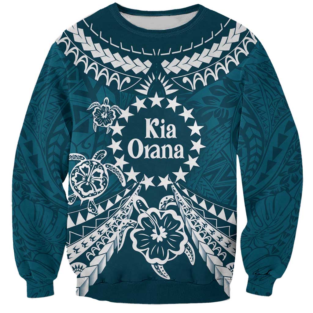 Kia Orana Cook Islands Sweatshirt Polynesian Turtle Crowberry Blue Color