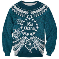 Kia Orana Cook Islands Sweatshirt Polynesian Turtle Crowberry Blue Color