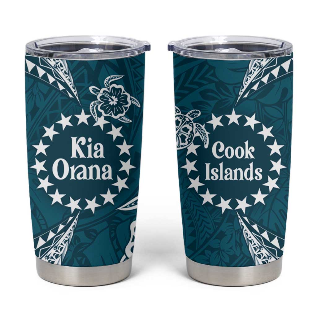 Kia Orana Cook Islands Tumbler Cup Polynesian Turtle Crowberry Blue Color