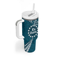 Kia Orana Cook Islands Tumbler With Handle Polynesian Turtle Crowberry Blue Color