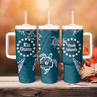 Kia Orana Cook Islands Tumbler With Handle Polynesian Turtle Crowberry Blue Color