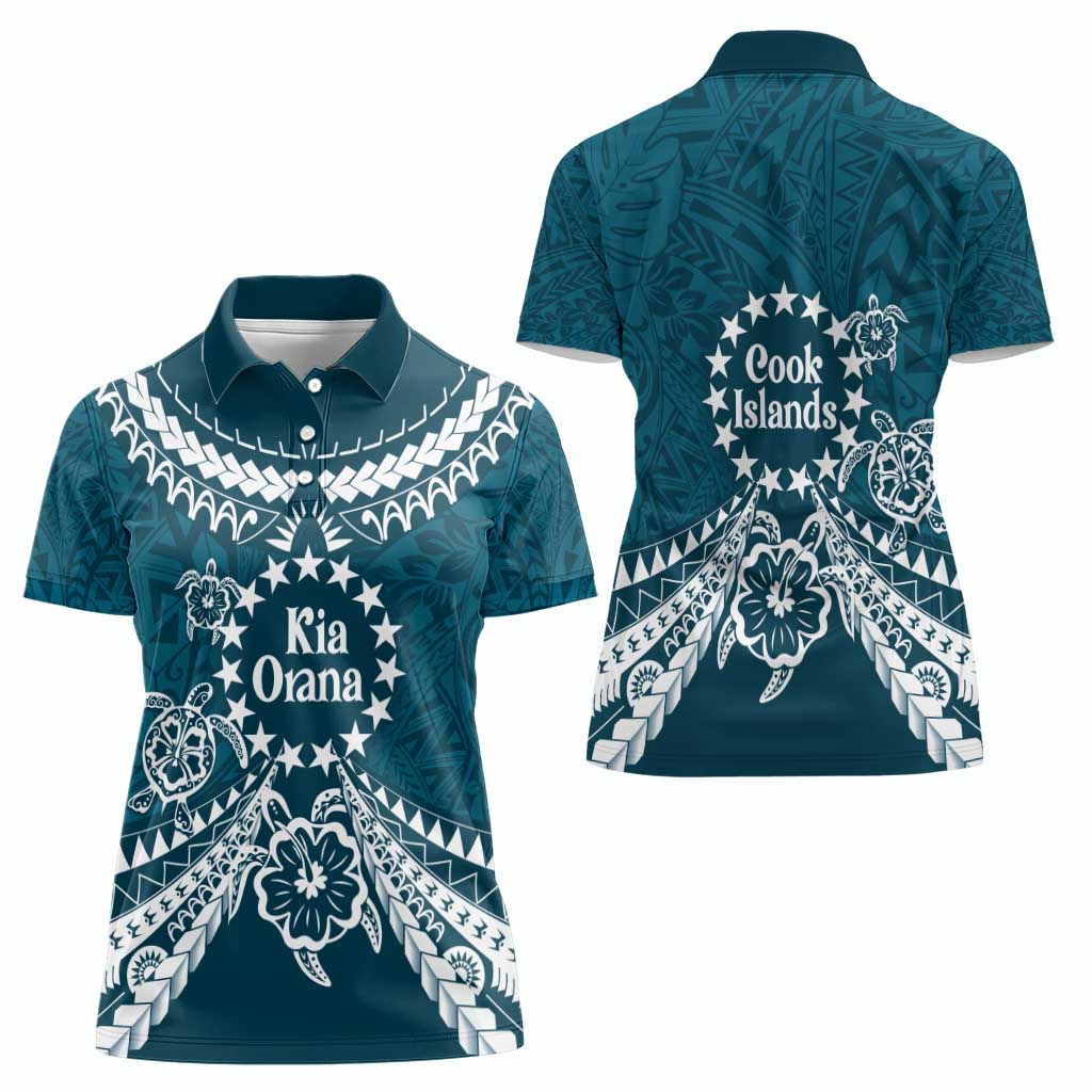 Kia Orana Cook Islands Women Polo Shirt Polynesian Turtle Crowberry Blue Color