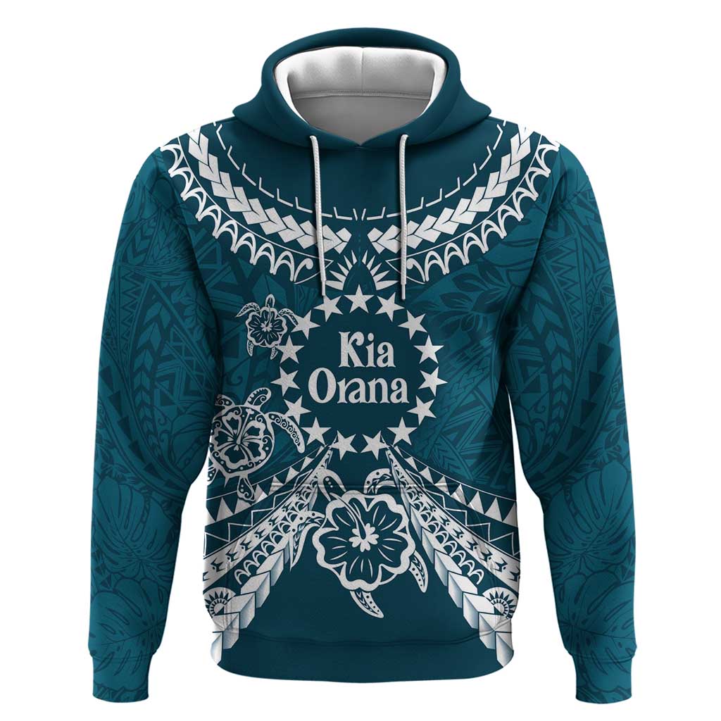 Kia Orana Cook Islands Zip Hoodie Polynesian Turtle Crowberry Blue Color