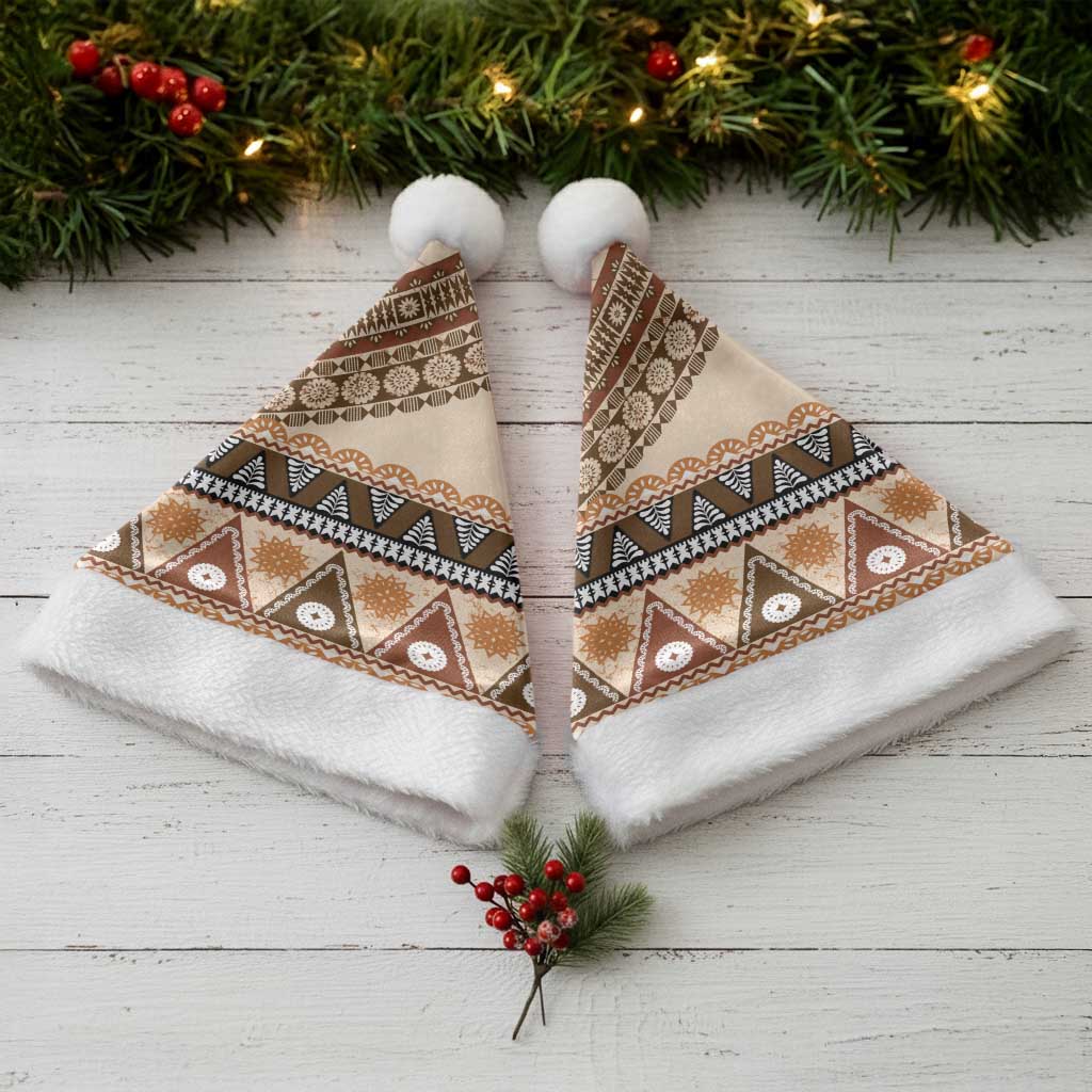 Bula Fiji Christmas Santa Hat 2025 Pasifika Traditional Fijian Masi - Polynesian Pride