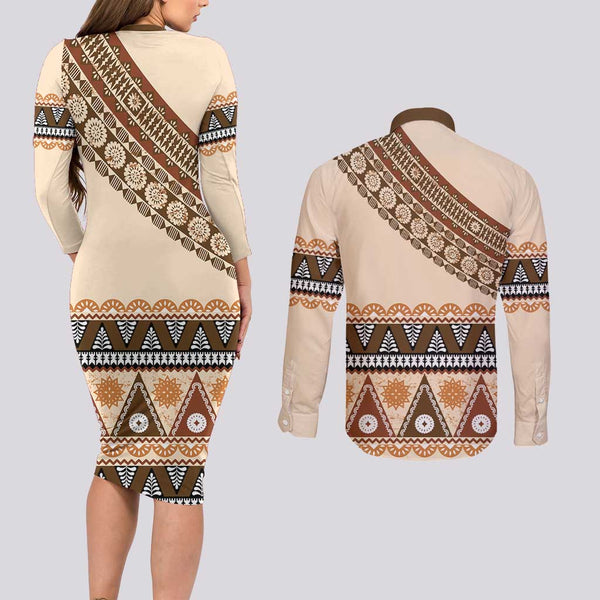 Custom Fiji Rugby Couples Matching Long Sleeve Bodycon Dress and Long Sleeve Button Shirts Come On Fijian Tapa Pattern LT01 main image 0