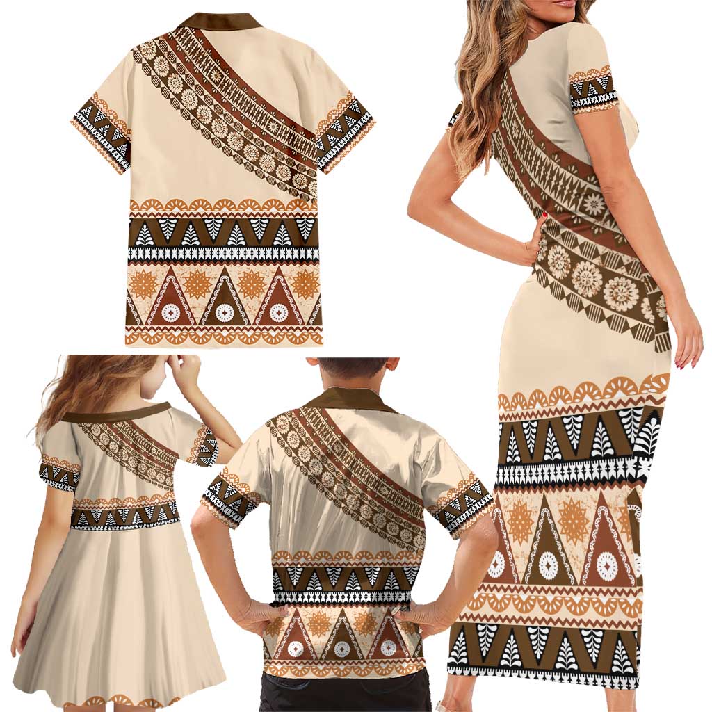 Bula Fiji Family Matching Short Sleeve Bodycon Dress and Hawaiian Shirt 2025 Pasifika Traditional Fijian Masi