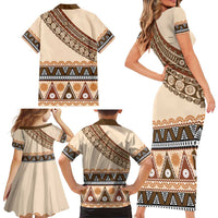 Bula Fiji Family Matching Short Sleeve Bodycon Dress and Hawaiian Shirt 2025 Pasifika Traditional Fijian Masi