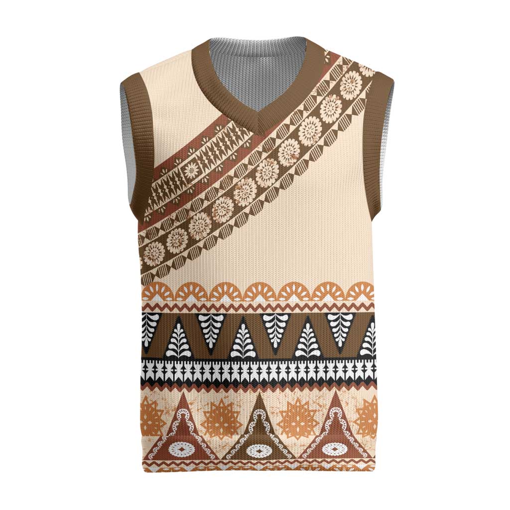 Bula Fiji Christmas Knitted V-Neck Vest 2025 Pasifika Traditional Fijian Masi - Polynesian Pride
