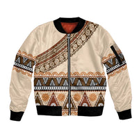 Bula Fiji Sleeve Zip Bomber Jacket 2025 Pasifika Traditional Fijian Masi