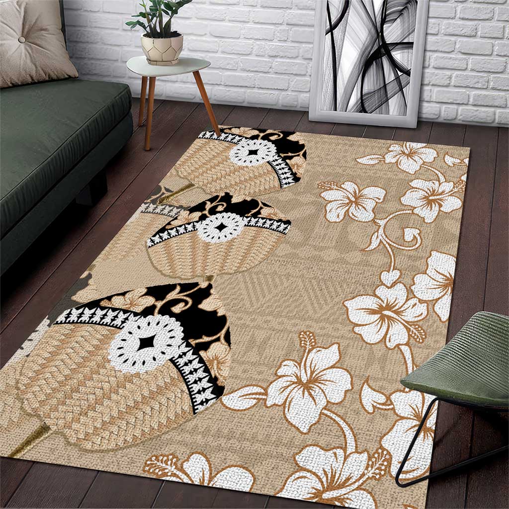 Bula Fiji Iri Buli Area Rug Woven Fan With Fijian Tapa
