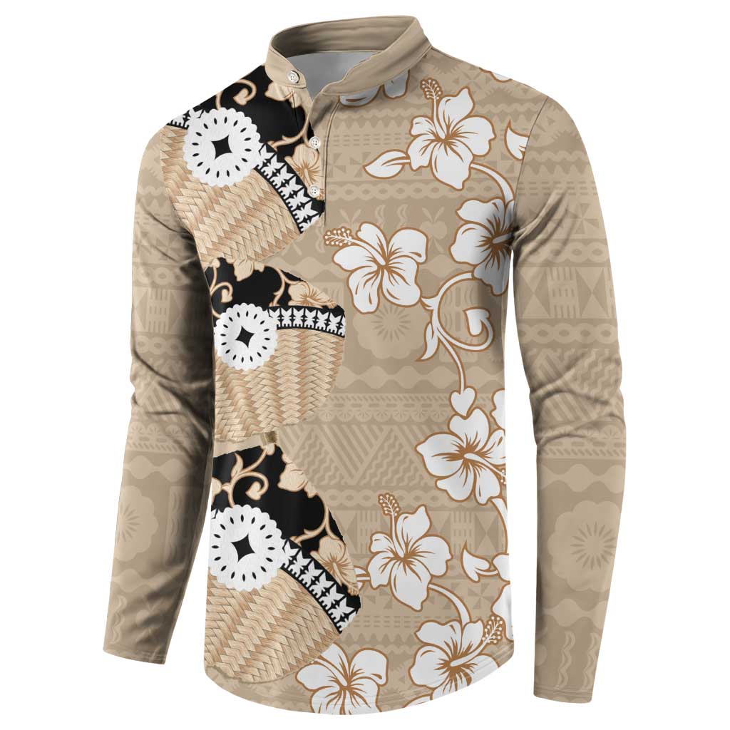 Bula Fiji Iri Buli Button Sweatshirt Woven Fan With Fijian Tapa LT14 - Polynesian Pride