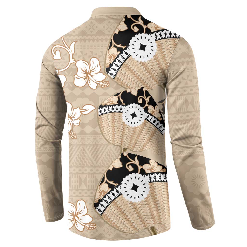 Bula Fiji Iri Buli Button Sweatshirt Woven Fan With Fijian Tapa LT14 - Polynesian Pride