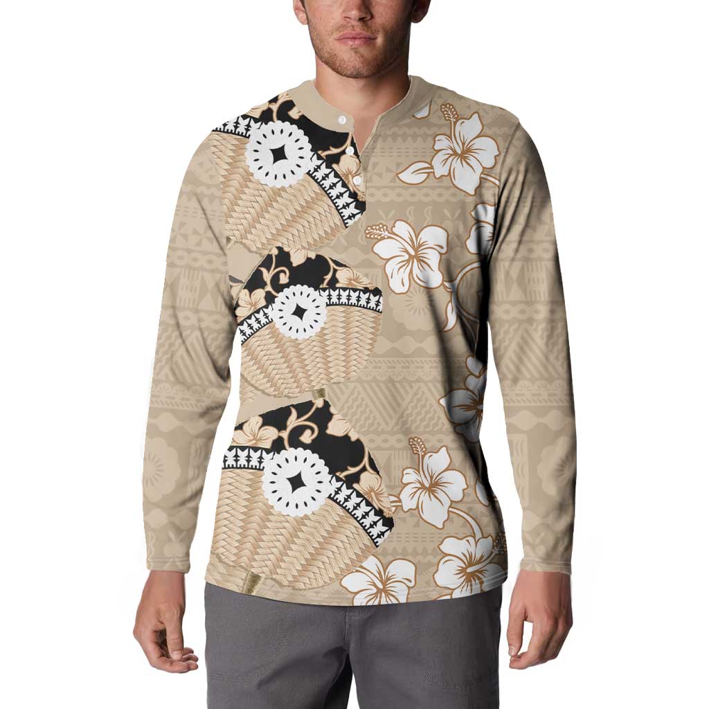 Bula Fiji Iri Buli Button Sweatshirt Woven Fan With Fijian Tapa LT14 - Polynesian Pride