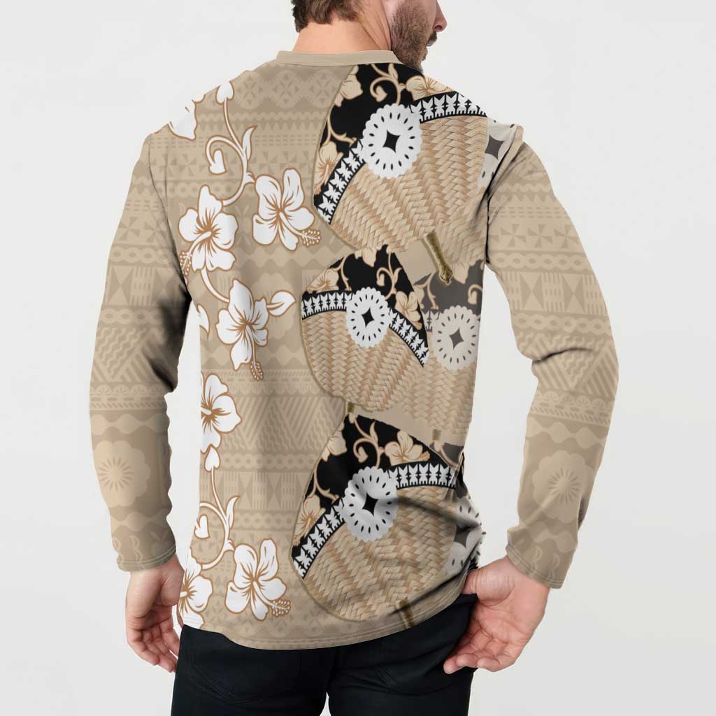 Bula Fiji Iri Buli Button Sweatshirt Woven Fan With Fijian Tapa LT14 - Polynesian Pride
