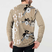 Bula Fiji Iri Buli Button Sweatshirt Woven Fan With Fijian Tapa LT14 - Polynesian Pride