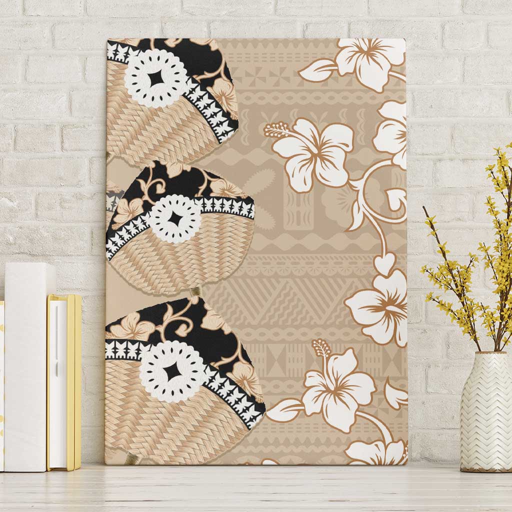 Bula Fiji Iri Buli Canvas Wall Art Woven Fan With Fijian Tapa