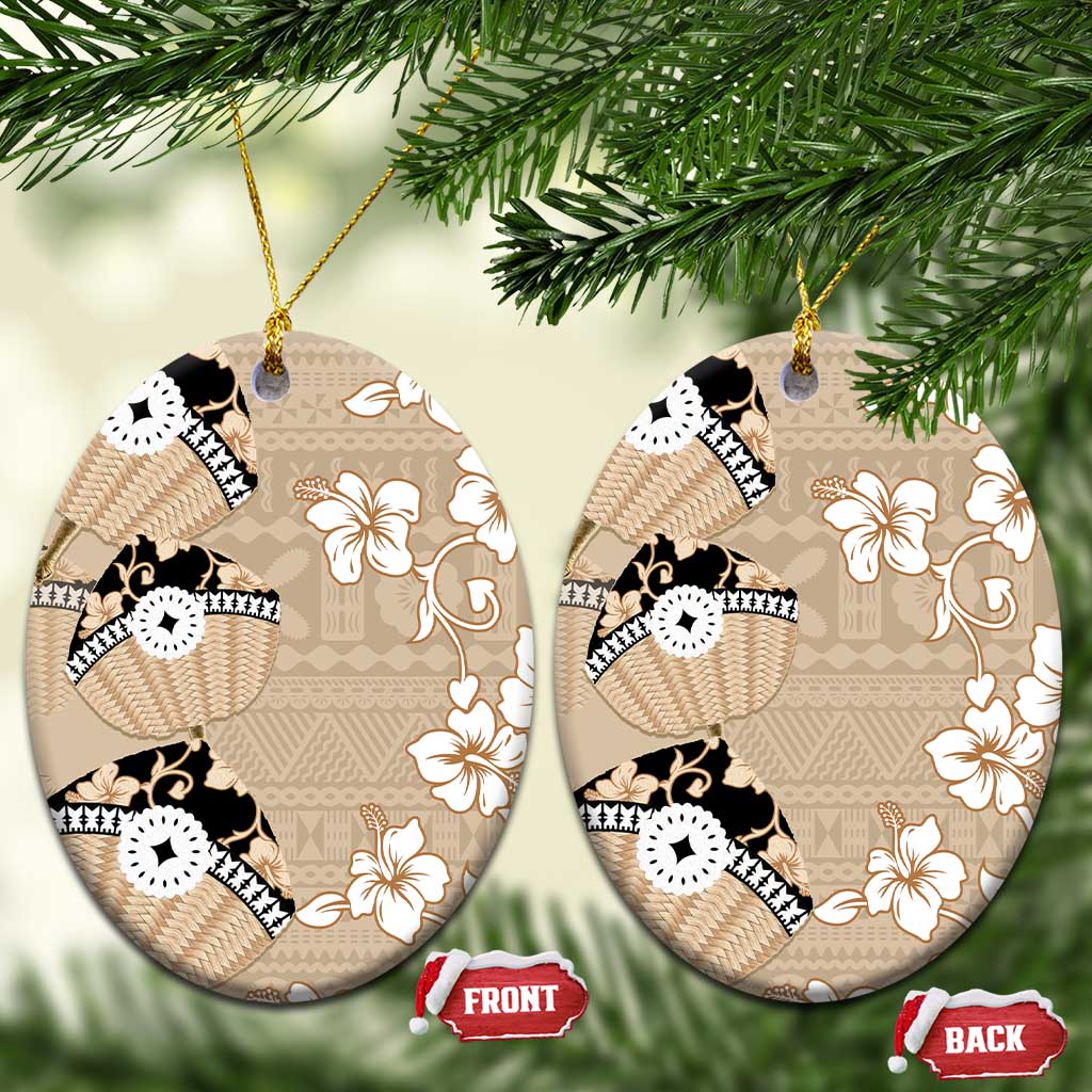 Bula Fiji Iri Buli Ceramic Ornament Woven Fan With Fijian Tapa - Polynesian Pride