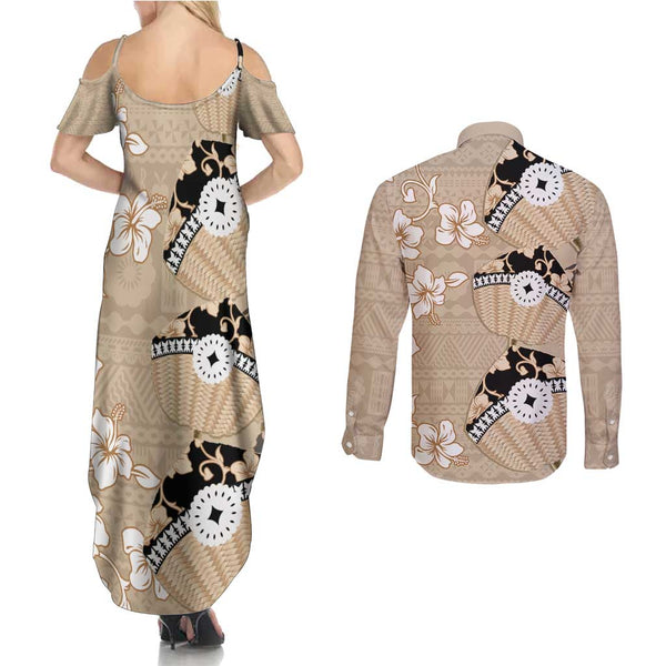 Malampa Fiji Day Couples Matching Summer Maxi Dress and Long Sleeve Button Shirts Together We Grow Proud Polynesian Tapa Artsy LT14 main image 0