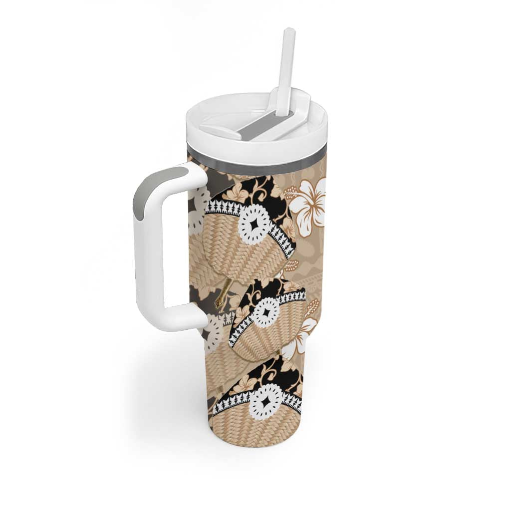 Bula Fiji Iri Buli Tumbler With Handle Woven Fan With Fijian Tapa
