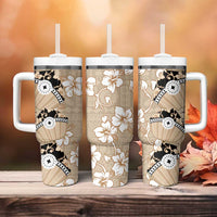 Bula Fiji Iri Buli Tumbler With Handle Woven Fan With Fijian Tapa