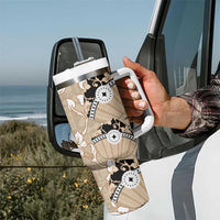 Bula Fiji Iri Buli Tumbler With Handle Woven Fan With Fijian Tapa