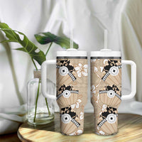 Bula Fiji Iri Buli Tumbler With Handle Woven Fan With Fijian Tapa