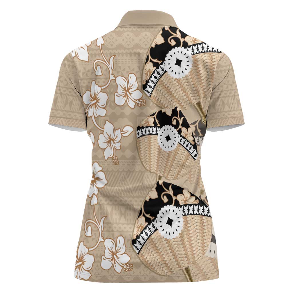 Bula Fiji Iri Buli Women Polo Shirt Woven Fan With Fijian Tapa