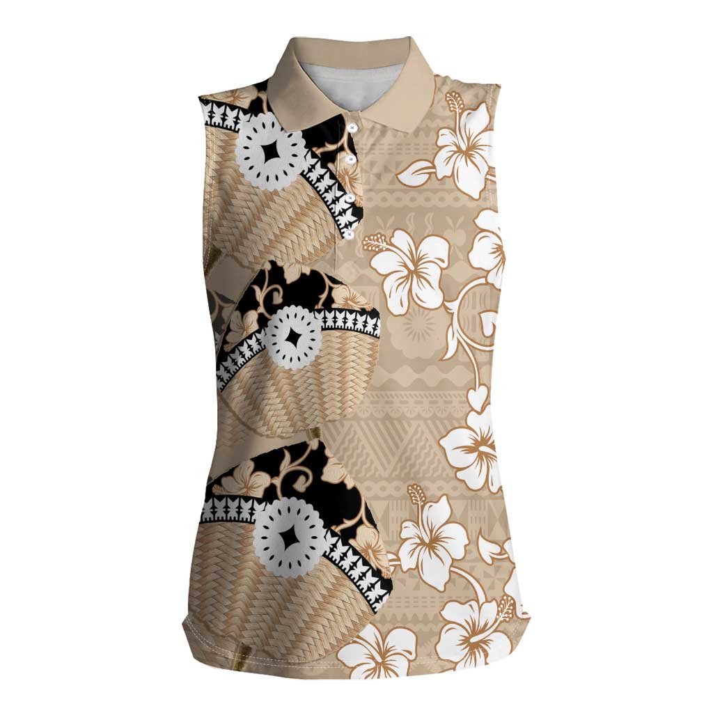 Bula Fiji Iri Buli Women Sleeveless Polo Shirt Woven Fan With Fijian Tapa