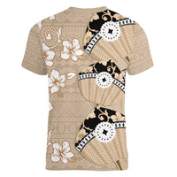 Bula Fiji Iri Buli Women V-Neck T-Shirt Woven Fan With Fijian Tapa