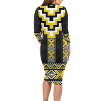 Yellow Taniko Aotearoa Family Matching Long Sleeve Bodycon Dress and Hawaiian Shirt Niho Taniwha Mix Poutama