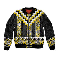 Yellow Taniko Aotearoa Sleeve Zip Bomber Jacket Niho Taniwha Mix Poutama