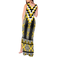 Yellow Taniko Aotearoa Tank Maxi Dress Niho Taniwha Mix Poutama