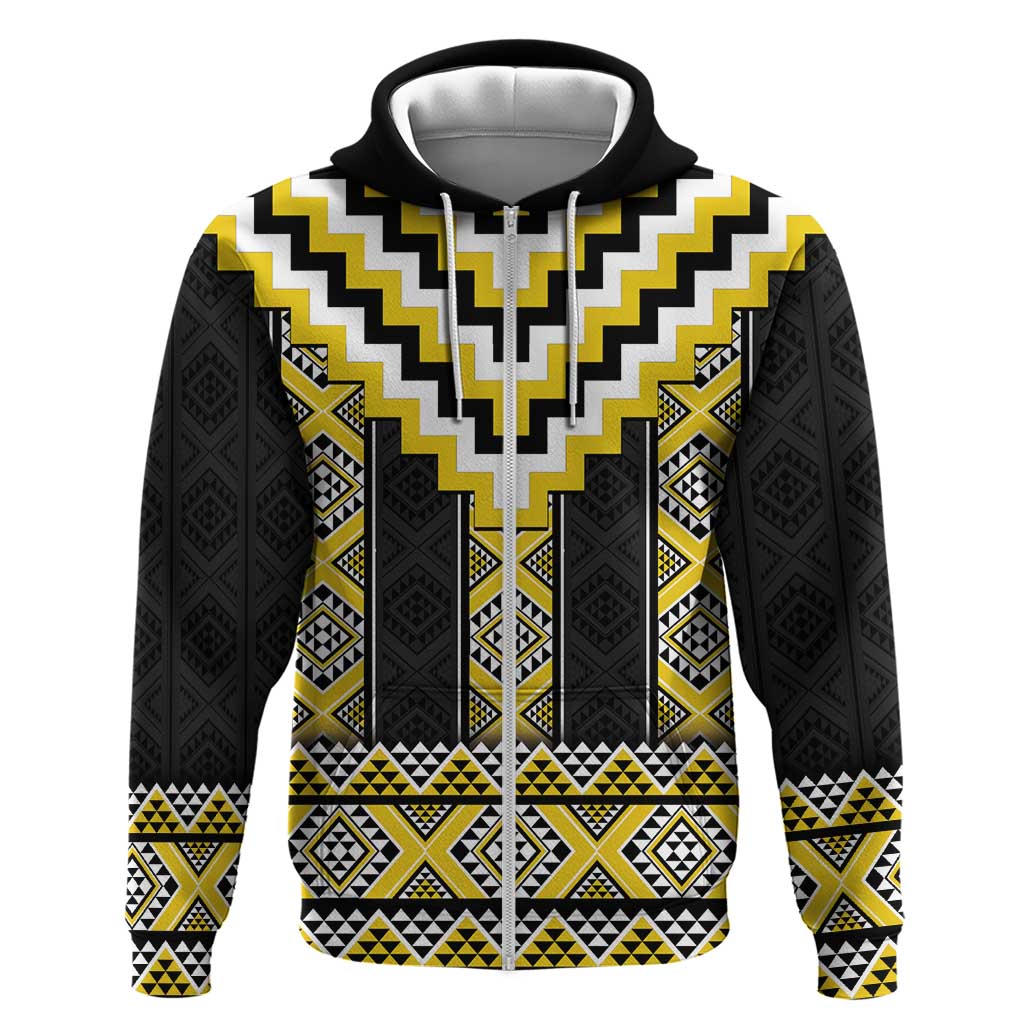 Yellow Taniko Aotearoa Zip Hoodie Niho Taniwha Mix Poutama LT14 Zip Hoodie Yellow - Polynesian Pride