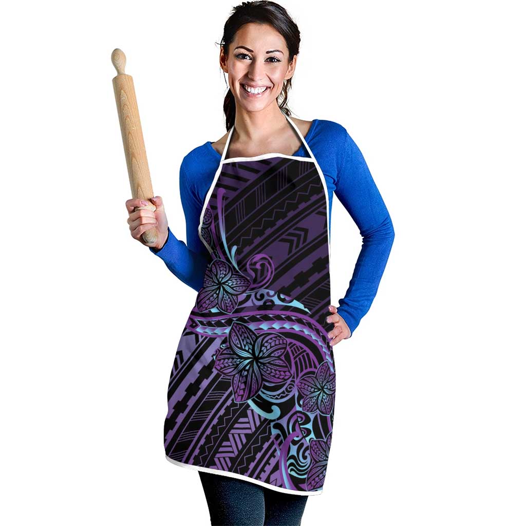 Teal Purple Polynesia Plumeria Tattoo Apron