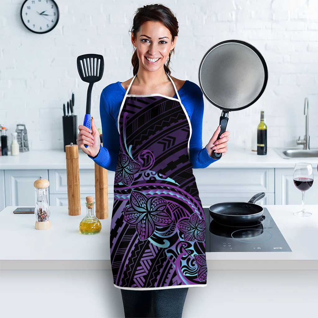 Teal Purple Polynesia Plumeria Tattoo Apron