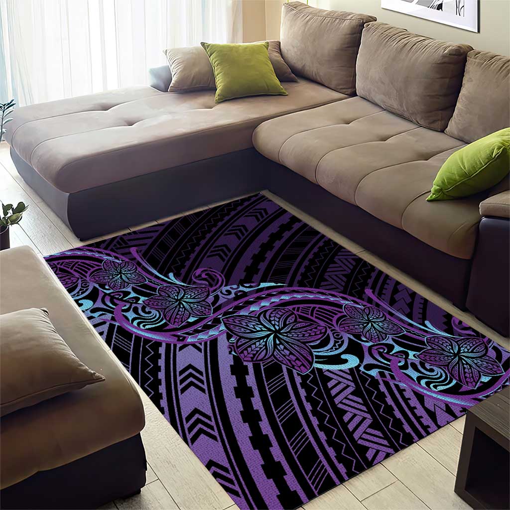 Teal Purple Polynesia Plumeria Tattoo Area Rug
