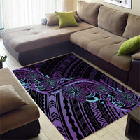 Teal Purple Polynesia Plumeria Tattoo Area Rug