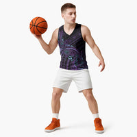 Teal Purple Polynesia Plumeria Tattoo Basketball Jersey LT14 - Polynesian Pride
