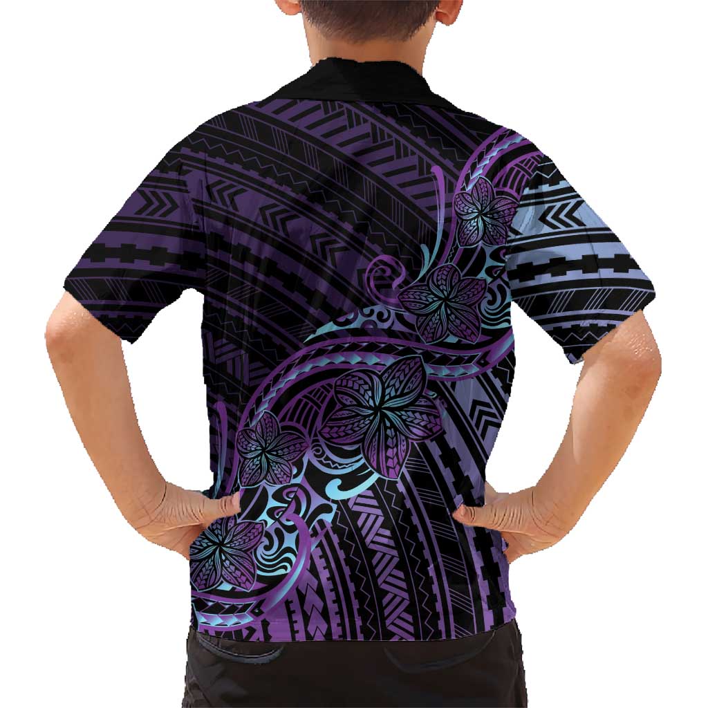 Teal Purple Polynesia Plumeria Tattoo Family Matching Off The Shoulder Long Sleeve Dress and Hawaiian Shirt LT14 - Polynesian Pride