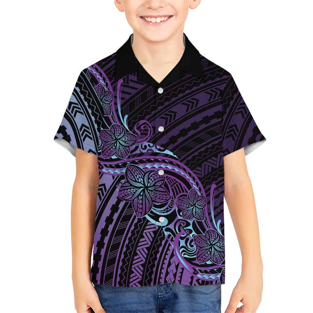 Teal Purple Polynesia Plumeria Tattoo Family Matching Off Shoulder Maxi Dress and Hawaiian Shirt LT14 Son's Shirt Purple - Polynesian Pride